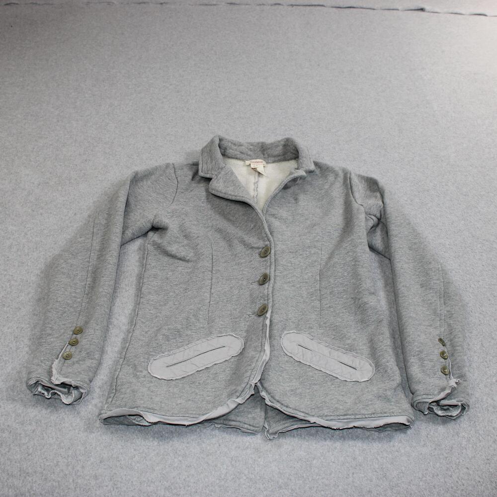 Sundance Jacket Women Small Gray French Terry Blazer Button Raw Edge Cozy Boho